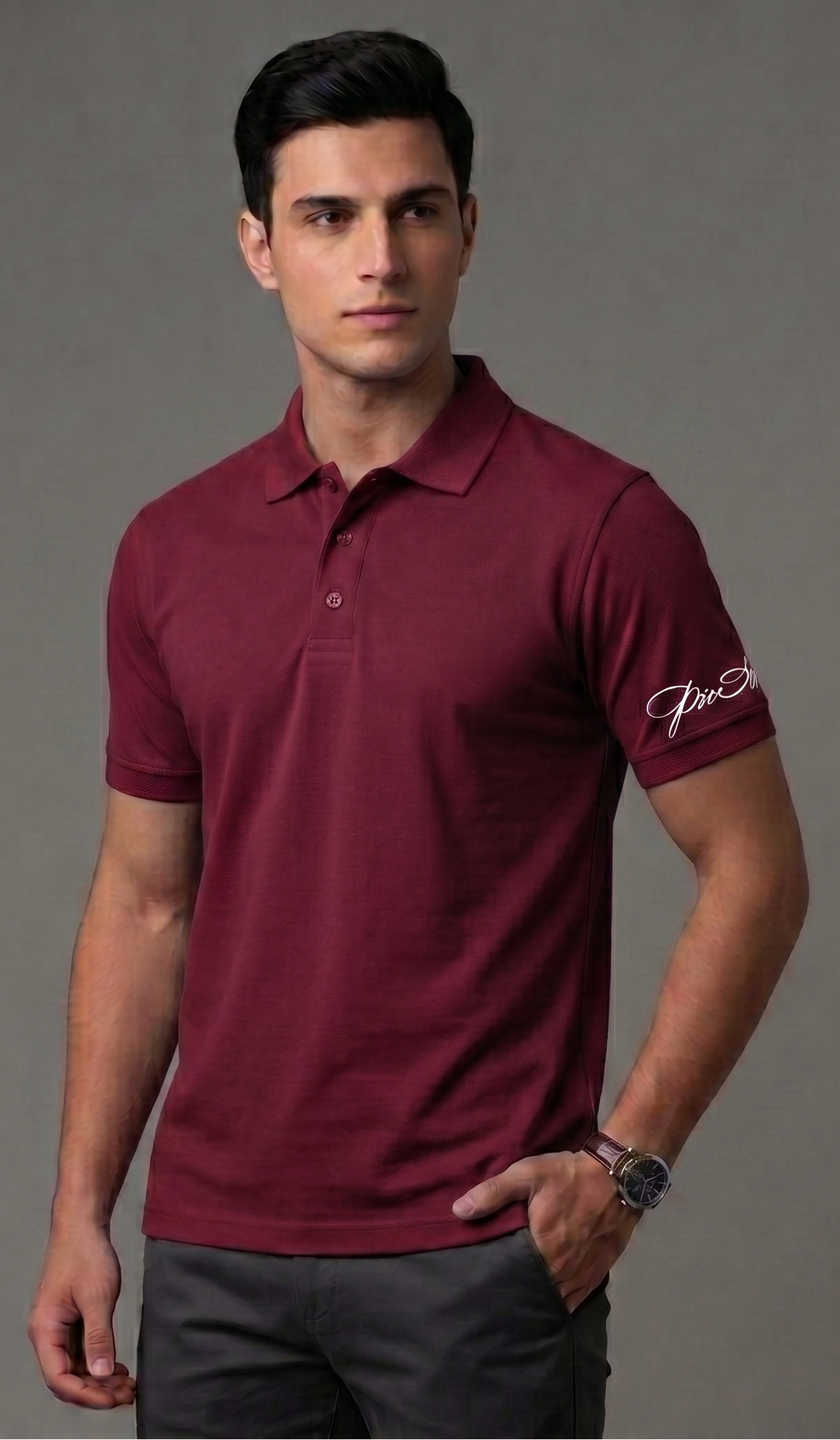 The Luxury and Sophisticated: "PicAclo" Signature Sleeve Script Classic Maroon Color