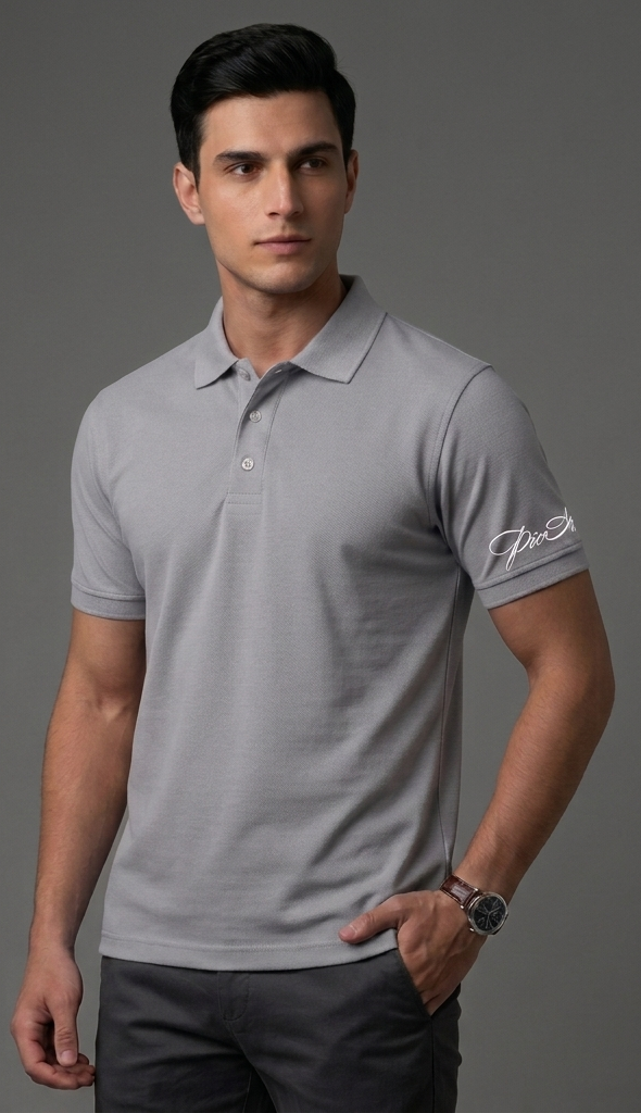 The Luxury and Sophisticated: "PicAclo" Signature Sleeve Script Classic Light Grey Polo