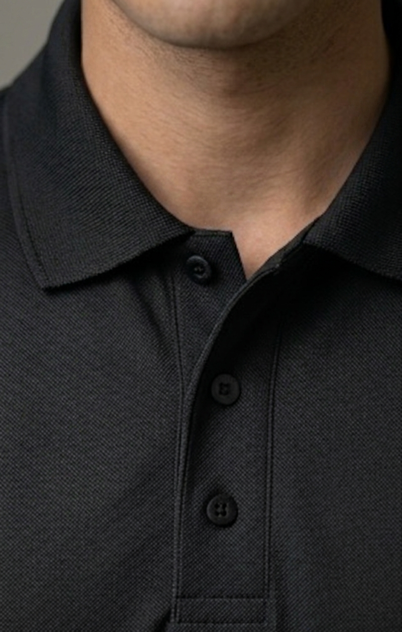 The Luxury and Sophisticated: "PicAclo" Signature Sleeve Script Classic Black Polo