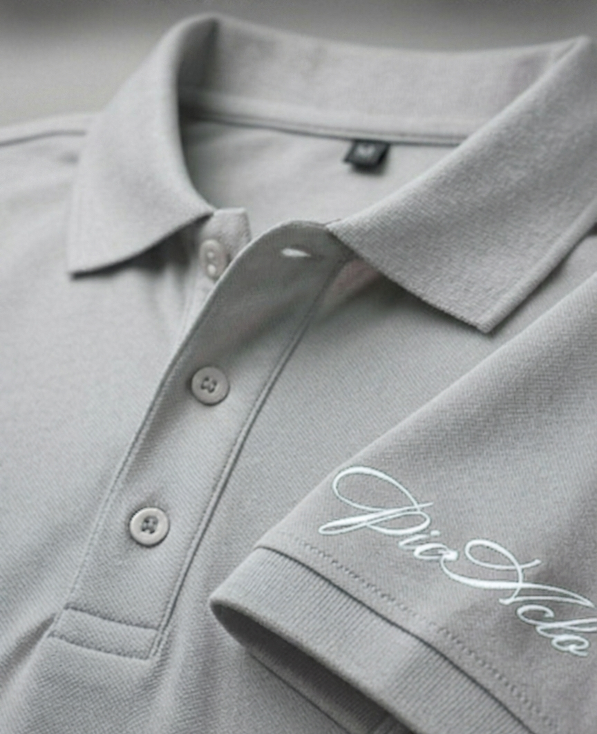 The Luxury and Sophisticated: "PicAclo" Signature Sleeve Script Classic Light Grey Polo