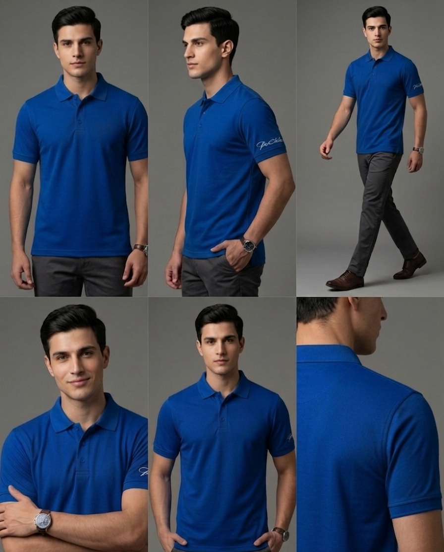 The Luxury and Sophisticated: "PicAclo" Signature Sleeve Script Classic Royal Blue Polo