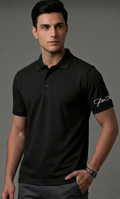 The Luxury and Sophisticated: "PicAclo" Signature Sleeve Script Classic Black Polo