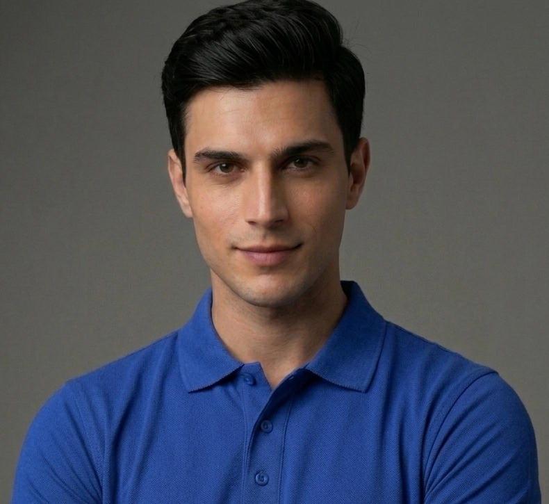 The Luxury and Sophisticated: "PicAclo" Signature Sleeve Script Classic Royal Blue Polo