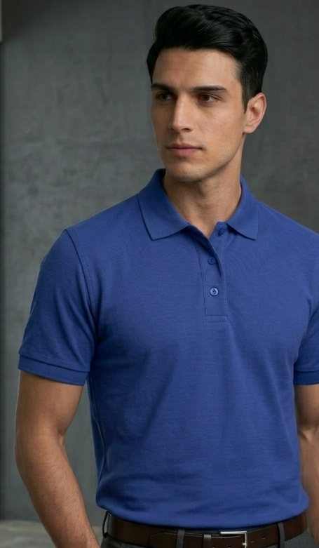 The Luxury and Sophisticated: "PicAclo" Signature Sleeve Script Classic Royal Blue Polo